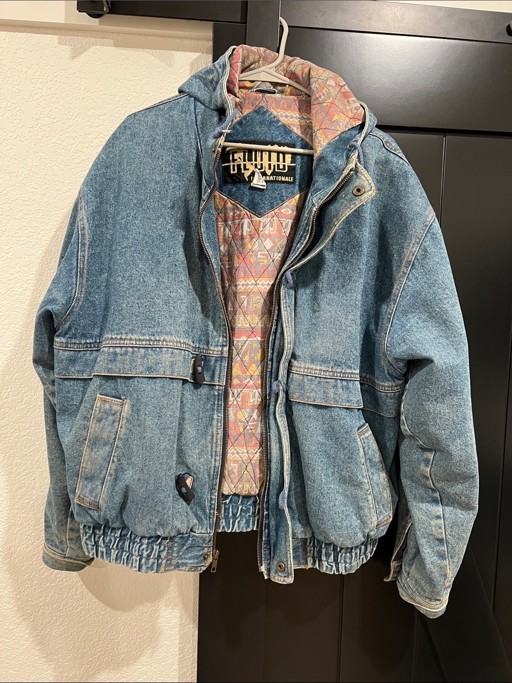 Vintage 90s Fluid Internationale Blue Denim Hooded Jacket